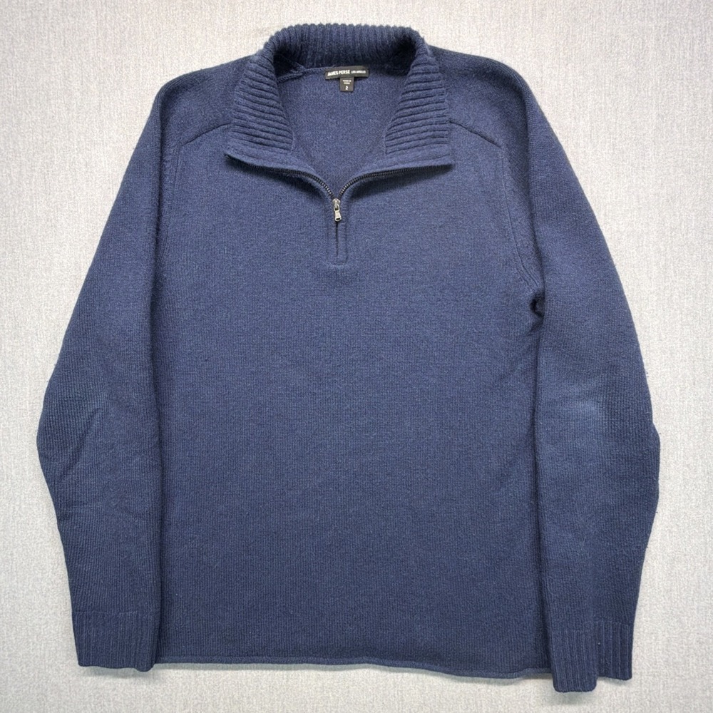 James Perse Sweater Mens Size 2 Small Blue Cashmere 1/4 Zip